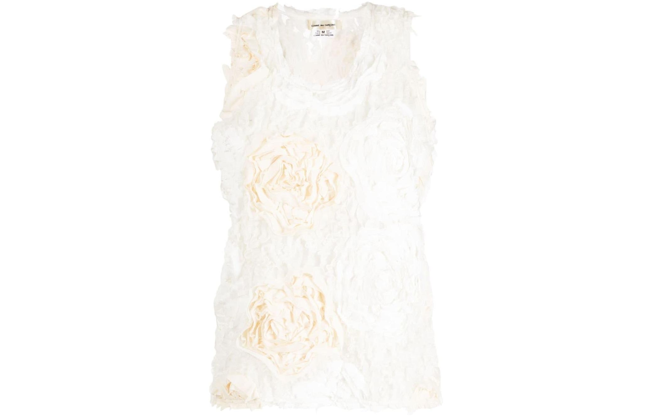(Women) CDG Play Sleeveless Floral Patch Crewneck Vest White GK-T023-2