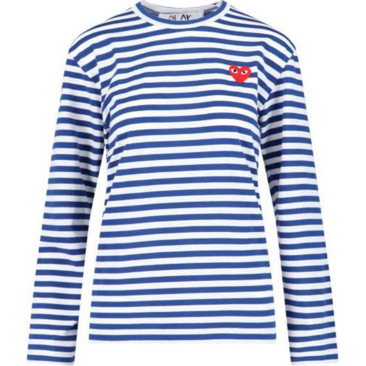 (Women) CDG Play Striped Crewneck Long Sleeve T-Shirt Blue AX-T164-051-2