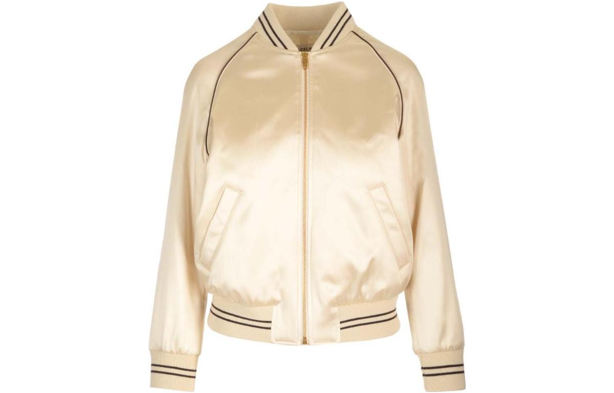 (Women) CELINE  Beige Raglan Sleeve Zip-Up Bomber Jacket. 2V06Q199Q-12CR