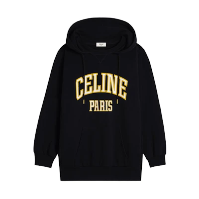 (Women) CELINE Black Hoodie with Logo Letter Print Design. 2Y70F670Q-38WL