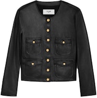 (Women) CELINE Black Leather Jacket Single-Breasted Button Long Sleeve 2F437305Q-38NO (Women) CELINE Black Leather Jacket Single-Breasted Button Long Sleeve 2F437305Q-38NO