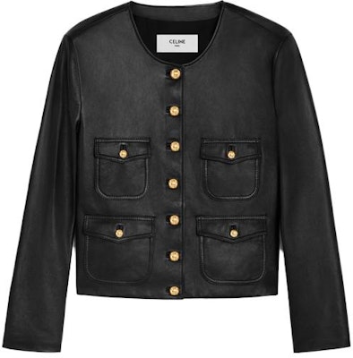 (Women) CELINE Black Leather Jacket Single-Breasted Button Long Sleeve 2F437305Q-38NO Buy (Women) CELINE Black Leather Jacket Single-Breasted Button Long Sleeve 2F437305Q-38NO
