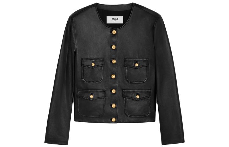 Order (Women) CELINE  Black Leather Jacket Single-Breasted Button Long Sleeve 2F437305Q-38NO
