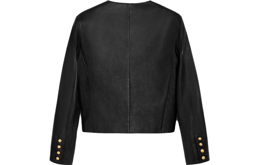 Lookbook (Women) CELINE  Black Leather Jacket Single-Breasted Button Long Sleeve 2F437305Q-38NO
