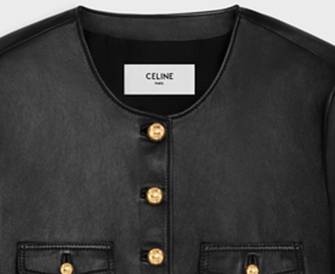 (Women) CELINE Black Leather Jacket Single-Breasted Button Long Sleeve 2F437305Q-38NO Shop (Women) CELINE Black Leather Jacket Single-Breasted Button Long Sleeve 2F437305Q-38NO