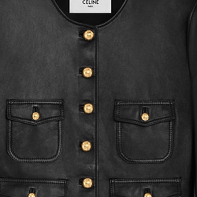 (Women) CELINE Black Leather Jacket Single-Breasted Button Long Sleeve 2F437305Q-38NO Purchase (Women) CELINE Black Leather Jacket Single-Breasted Button Long Sleeve 2F437305Q-38NO