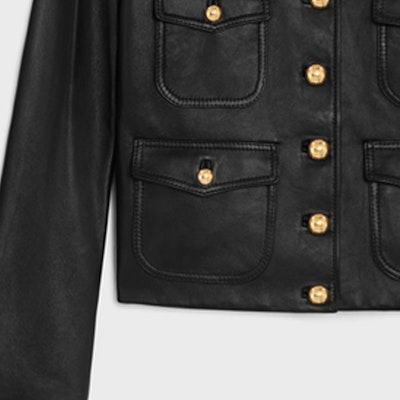 (Women) CELINE Black Leather Jacket Single-Breasted Button Long Sleeve 2F437305Q-38NO Sizing (Women) CELINE Black Leather Jacket Single-Breasted Button Long Sleeve 2F437305Q-38NO