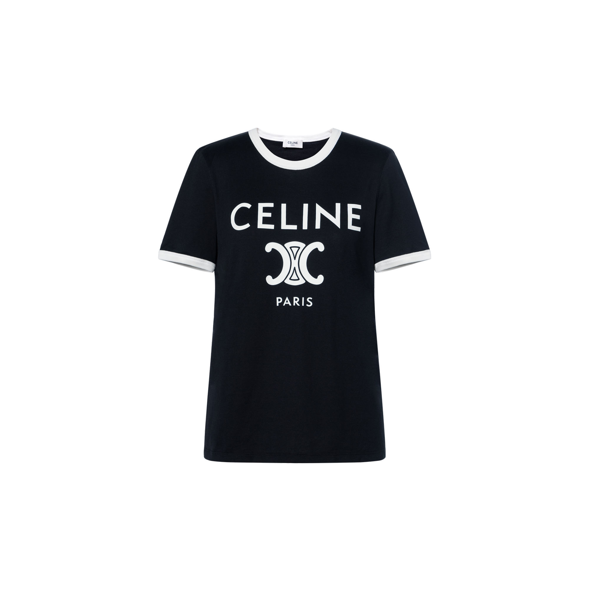 (Women) CELINE  Black Letter Print Round Neck Casual T-Shirt. 2X872671Q-38AW