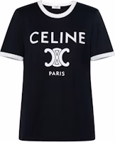 (Women) CELINE Black Letter Print Round Neck Casual T-Shirt. 2X872671Q-38AW (Women) CELINE Black Letter Print Round Neck Casual T-Shirt. 2X872671Q-38AW