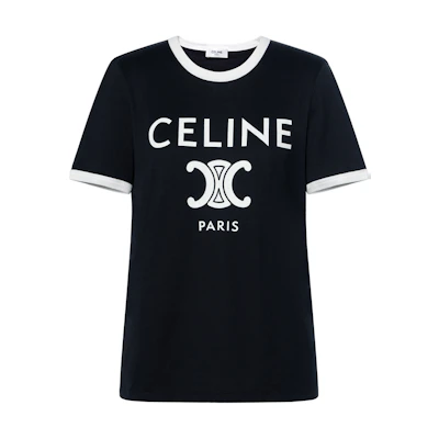 (Women) CELINE Black Letter Print Round Neck Casual T-Shirt. 2X872671Q-38AW