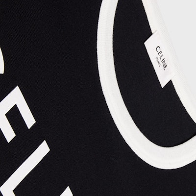 (Women) CELINE Black Letter Print Round Neck Casual T-Shirt. 2X872671Q-38AW Details for (Women) CELINE Black Letter Print Round Neck Casual T-Shirt. 2X872671Q-38AW