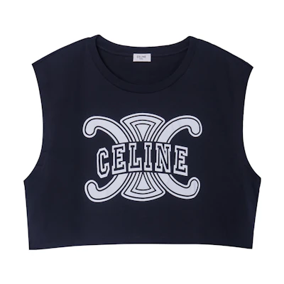 (Women) CELINE Black Logo Print Colorblock Camisole Tank Top. 2X17D671Q-38AW