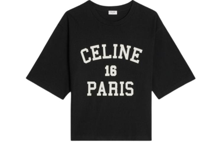 (Women) CELINE  Black Loose Fit Letter Print Short Sleeve T-Shirt. 2X38J865W-38AW
