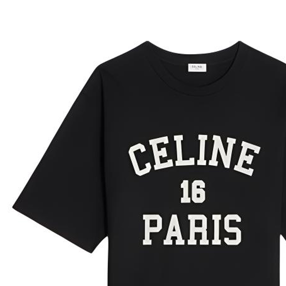 Details for (W) CELINE Kaos Hitam Longgar Sablon Huruf Lengan Pendek. 2X38J865W-38AW