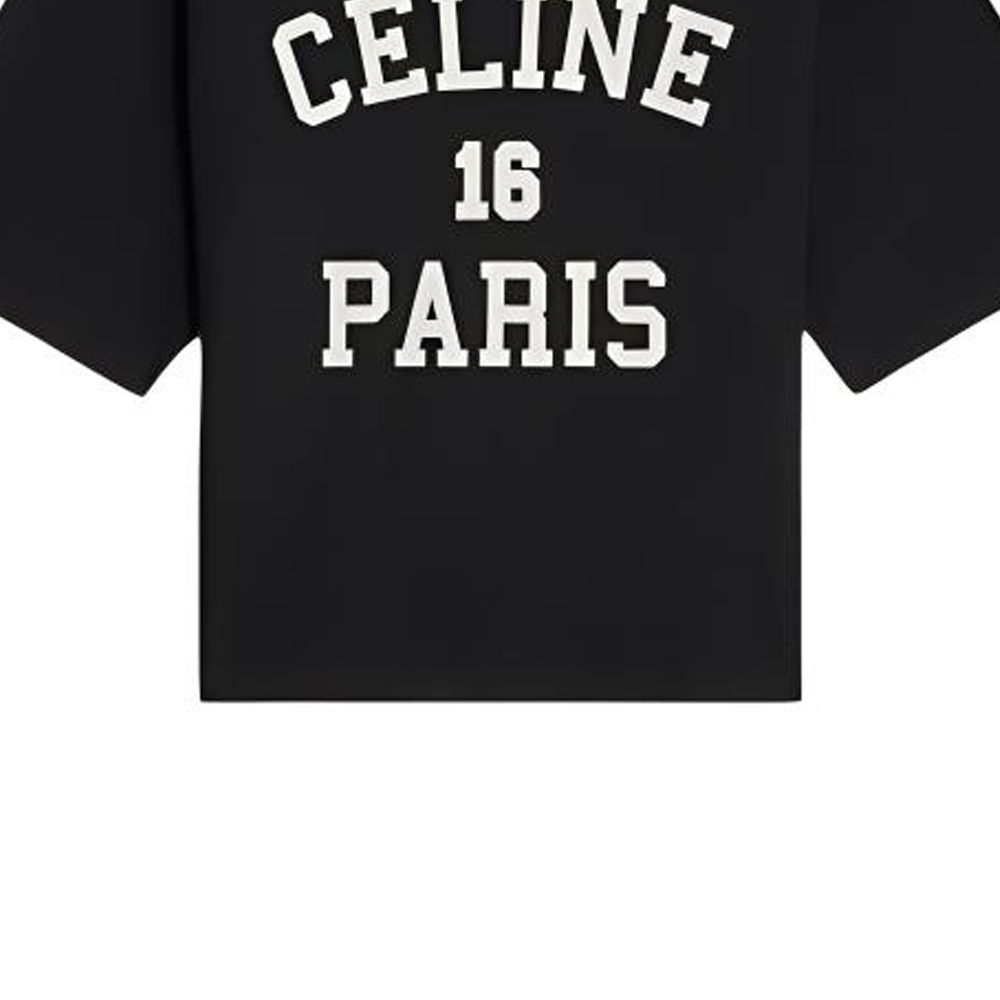 Sizing (W) CELINE Kaos Hitam Longgar Sablon Huruf Lengan Pendek. 2X38J865W-38AW