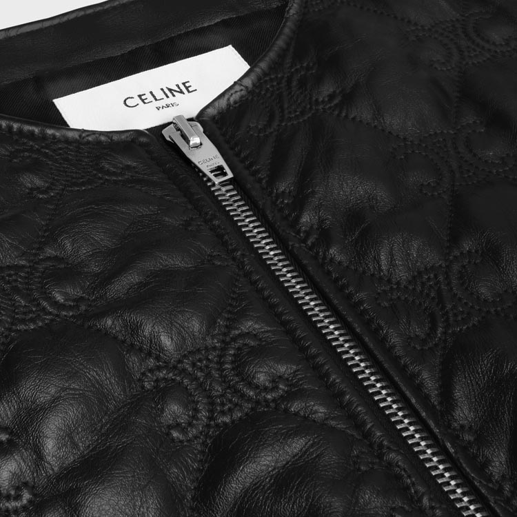 Shop (Women) CELINE  Black Plain Embroidered Triumph Zipper Leather Jacket. 2EI62583C-38NO