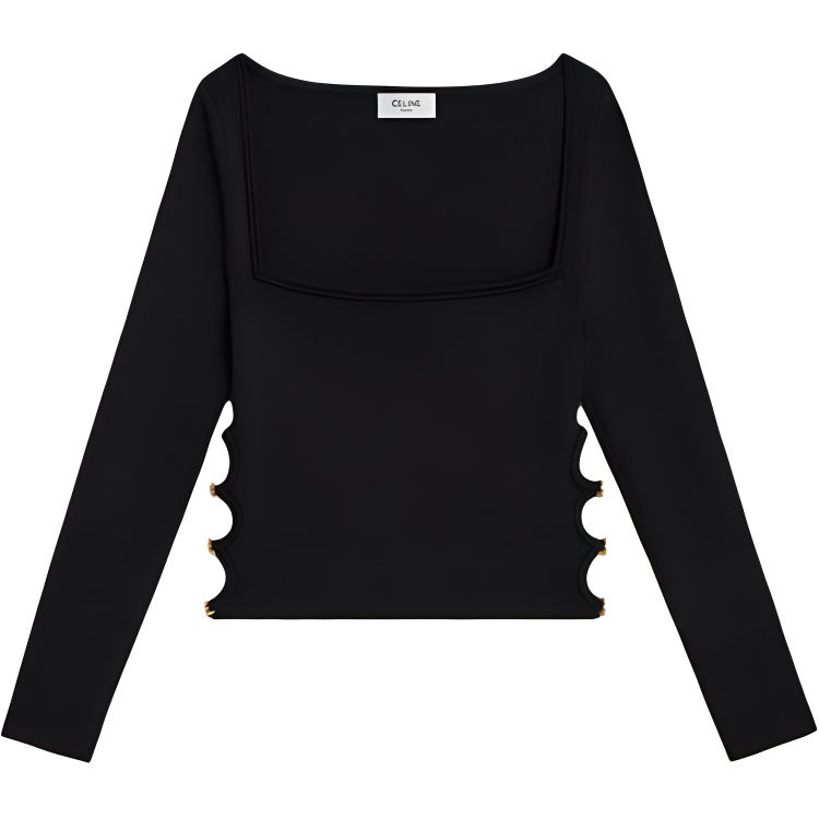 (Women) CELINE  Black Solid Square-Neck Long-Sleeve Casual T-Shirt. 2Al61898T38NO