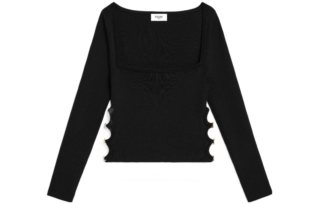 (Women) CELINE  Black Solid Square-Neck Long-Sleeve Casual T-Shirt. 2Al61898T38NO 圖 2