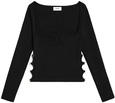 (W) CELINE Kaos Hitam Lengan Panjang Leher Kotak Gaya Santai. 2Al61898T38NO Order (W) CELINE Kaos Hitam Lengan Panjang Leher Kotak Gaya Santai. 2Al61898T38NO