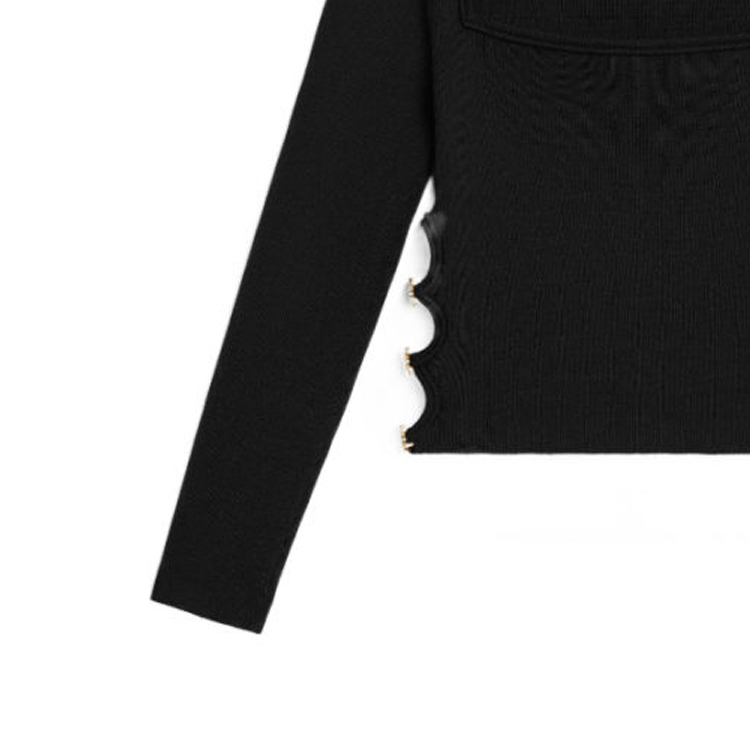 (Women) CELINE  Black Solid Square-Neck Long-Sleeve Casual T-Shirt. 2Al61898T38NO 圖 5