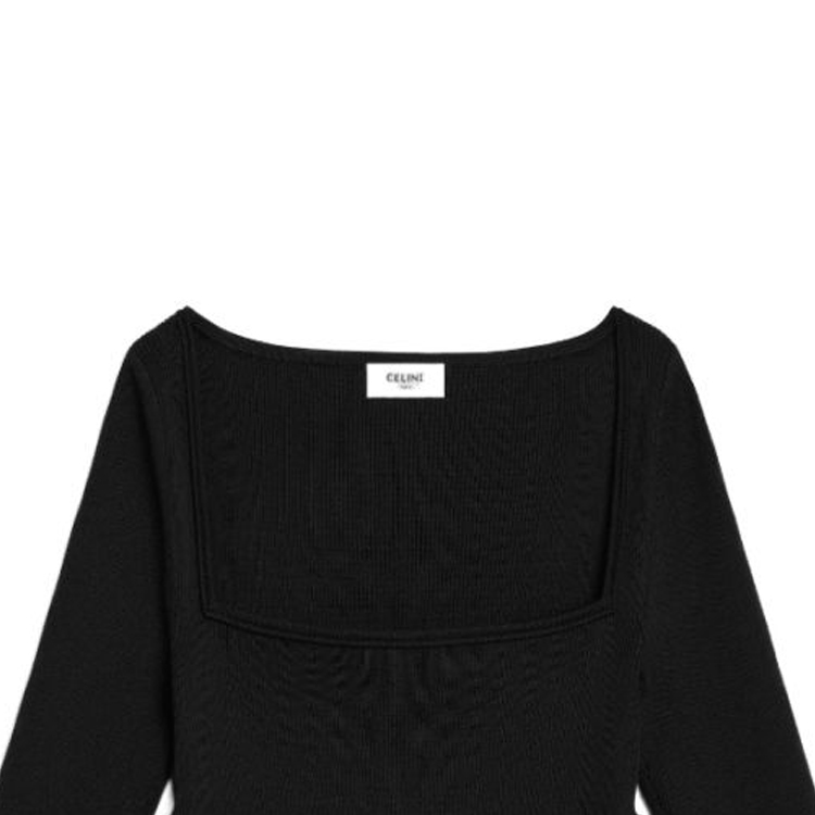 (Women) CELINE  Black Solid Square-Neck Long-Sleeve Casual T-Shirt. 2Al61898T38NO 圖 6