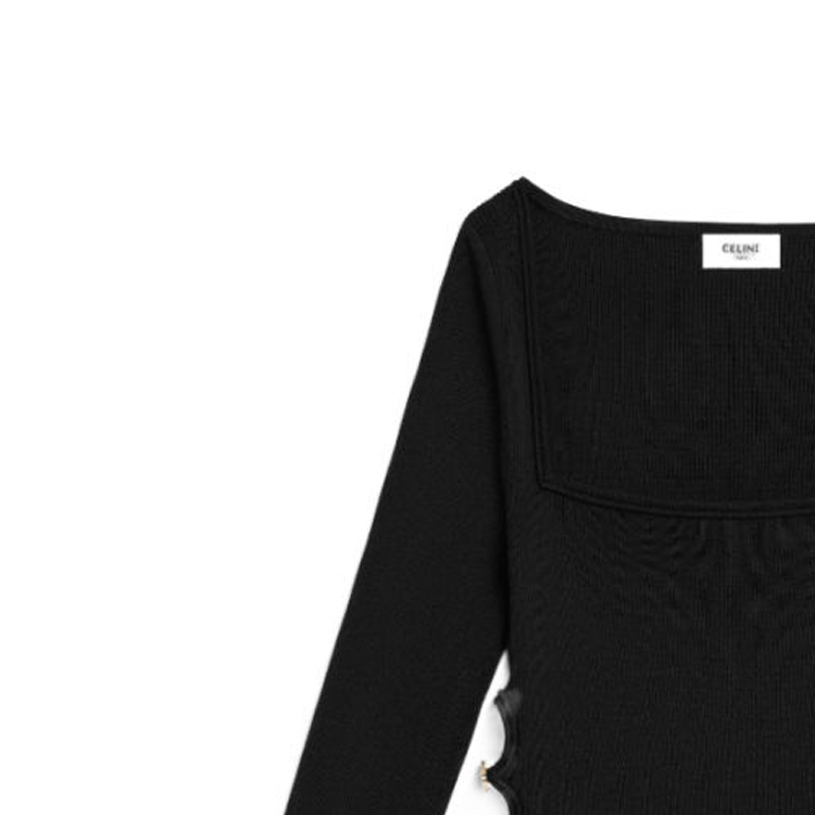(Women) CELINE  Black Solid Square-Neck Long-Sleeve Casual T-Shirt. 2Al61898T38NO 圖 7