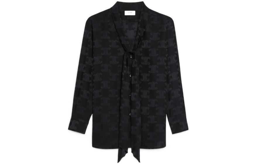 Order (Women) CELINE  Black V-Neck Long Sleeve Shirt with All-Over Print. 2C798399S-38NO