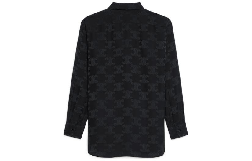 Lookbook (Women) CELINE  Black V-Neck Long Sleeve Shirt with All-Over Print. 2C798399S-38NO