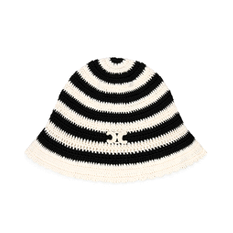 (Women) CELINE  Black White Patterned Knit Beanie Hat. 2AE8Q720X.38EC