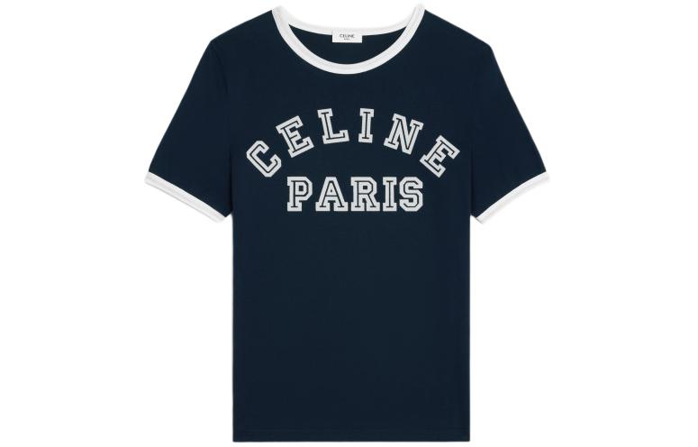(Women) CELINE  Blue Logo Print Crewneck Short Sleeve T-Shirt. 2X779671Q-07OW