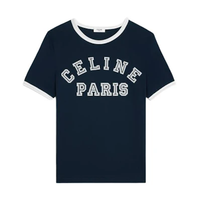 (Women) CELINE Blue Logo Print Crewneck Short Sleeve T-Shirt. 2X779671Q-07OW
