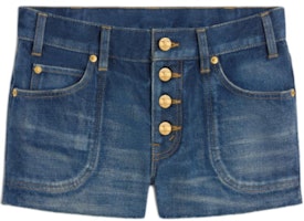 (Women) CELINE Blue Solid Button Slim Fit Pleated Denim Shorts. 2N53A365M07DU (Women) CELINE Blue Solid Button Slim Fit Pleated Denim Shorts. 2N53A365M07DU
