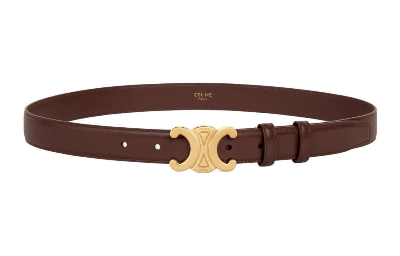(Women) CELINE  Brown Leather Belt with Gold Metal Buckle - 2.5cm Wide. 45AK93A01-18CS