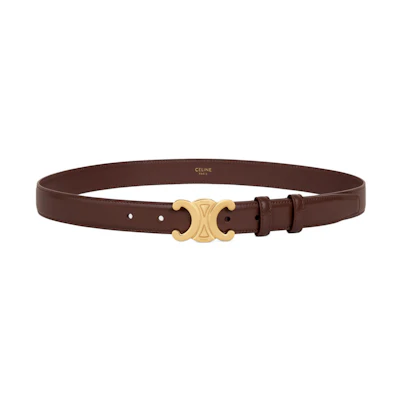 (Women) CELINE Brown Leather Belt with Gold Metal Buckle - 2.5cm Wide. 45AK93A01-18CS