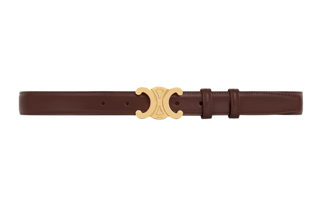 Lookbook (Women) CELINE  Brown Leather Belt with Gold Metal Buckle - 2.5cm Wide. 45AK93A01-18CS