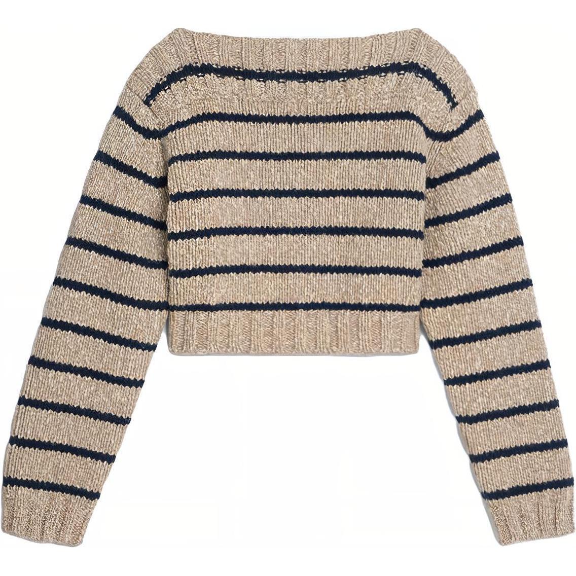(Women) CELINE  Brown Striped Cropped Pullover Sweater Long Sleeve. 2AD8M100W-07TM
