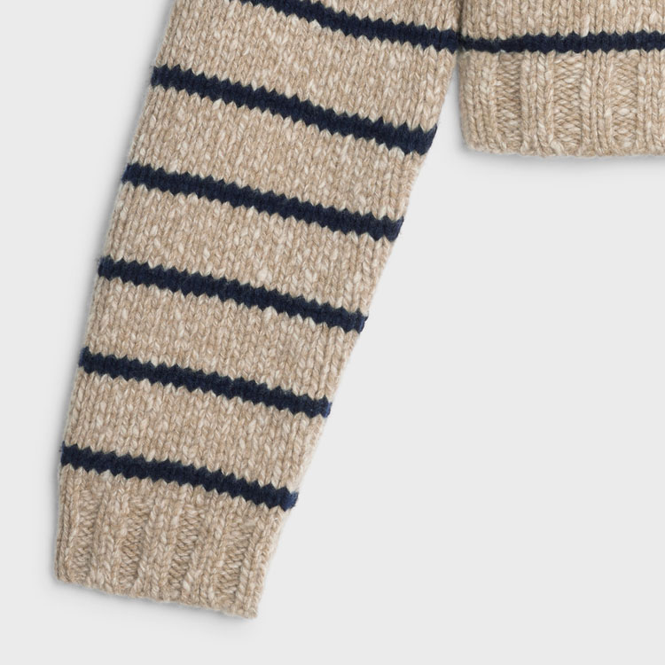 Sizing (W) CELINE 棕色條紋長袖短版毛衣。 2AD8M100W-07TM