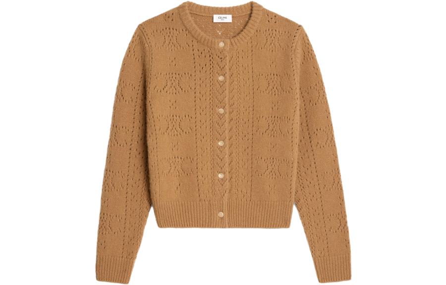 Order (W) CELINE 驼色圆领纽扣网眼针织开衫毛衣 2AD0R533M-04FG