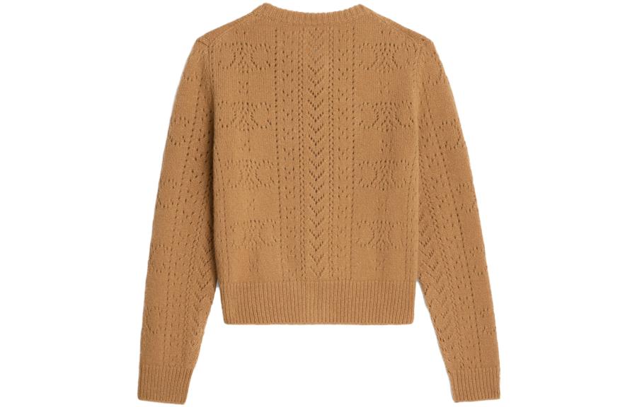 Lookbook (W) CELINE 驼色圆领纽扣网眼针织开衫毛衣 2AD0R533M-04FG