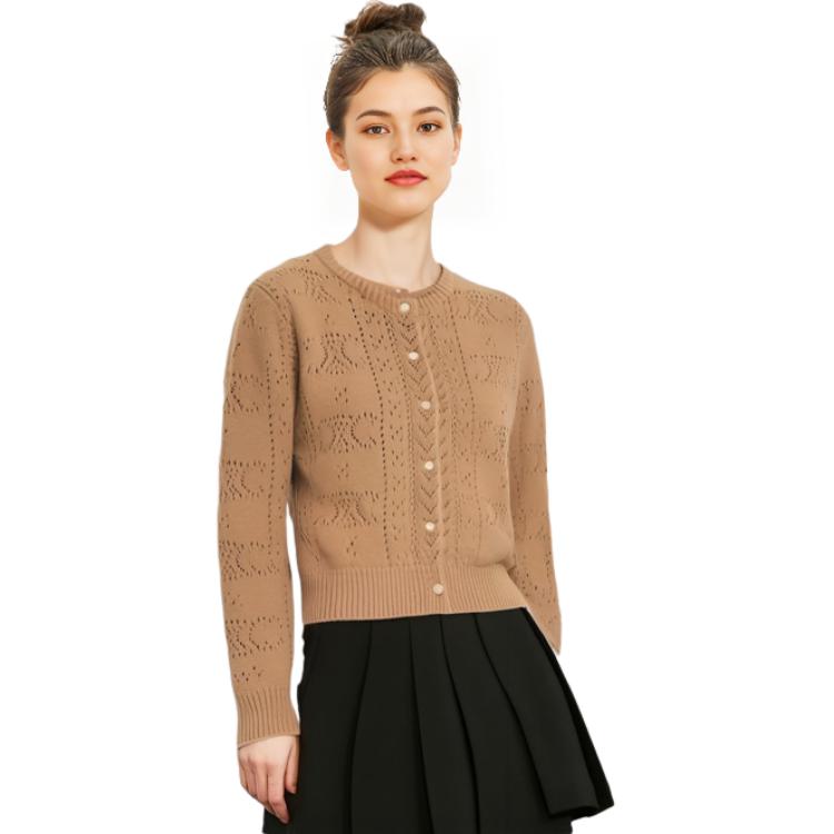 Details for (W) CELINE 驼色圆领纽扣网眼针织开衫毛衣 2AD0R533M-04FG