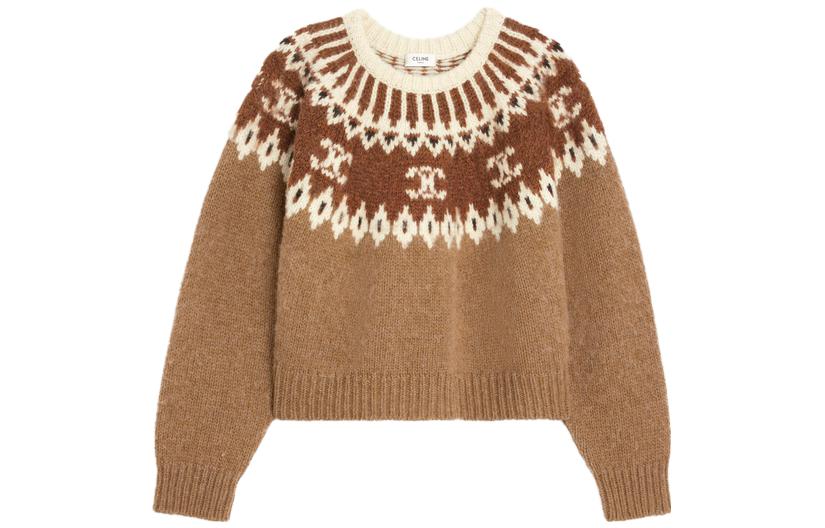 (Women) CELINE  Camel Embroidered Crewneck Long-Sleeve Sweater. 2ADJ7823V-02CM
