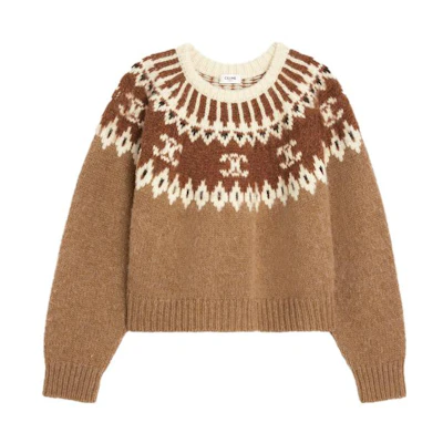 (Women) CELINE Camel Embroidered Crewneck Long-Sleeve Sweater. 2ADJ7823V-02CM