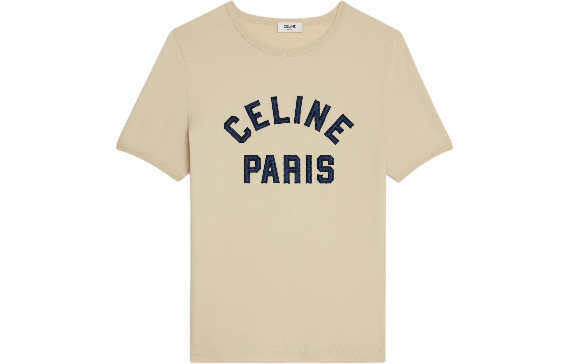 (Women) CELINE  Casual Alphabet Logo Short Sleeve T-Shirt SS24 - Dark Champagne. 2X29H671Q-03DO