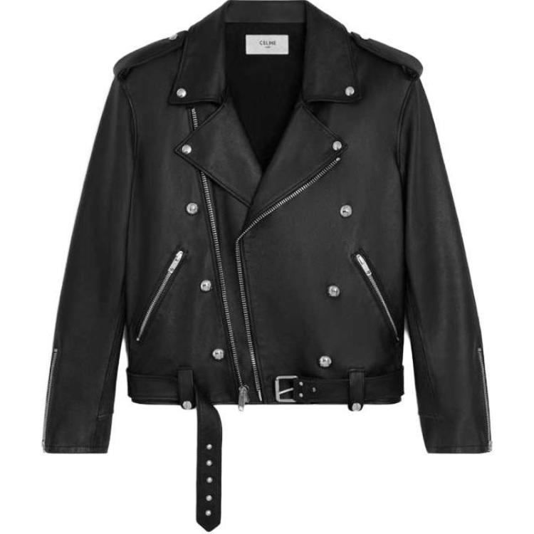 (Women) CELINE  Casual Loose Black Leather Jacket with Zipper Collar. 2EG91599E-38NO