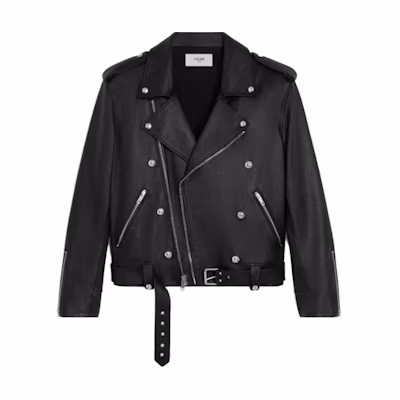 (Women) CELINE Casual Loose Black Leather Jacket with Zipper Collar. 2EG91599E-38NO
