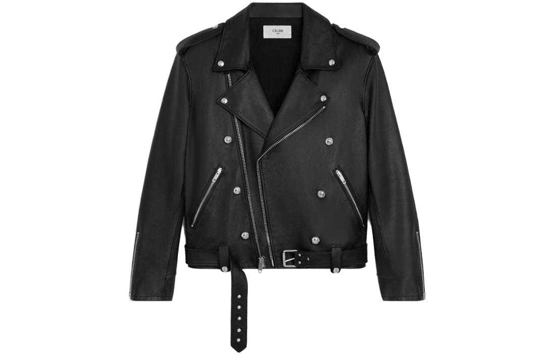 Order (Women) CELINE  Casual Loose Black Leather Jacket with Zipper Collar. 2EG91599E-38NO