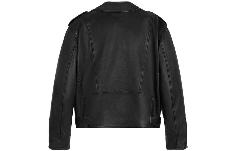 Lookbook (Women) CELINE  Casual Loose Black Leather Jacket with Zipper Collar. 2EG91599E-38NO