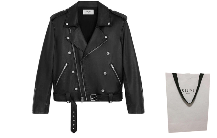 Shop (Women) CELINE  Casual Loose Black Leather Jacket with Zipper Collar. 2EG91599E-38NO