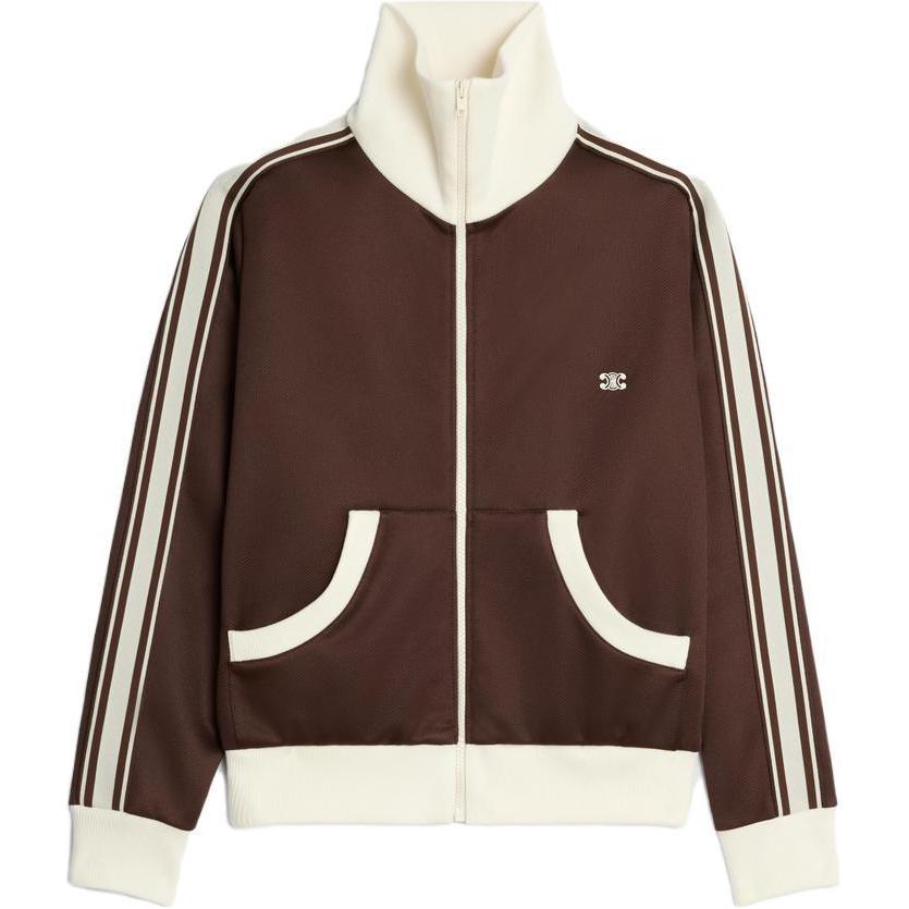 (Women) CELINE  Colorblock Striped Zip-Up Jacket in Dark Brown. 2Y54C594V-19DQ