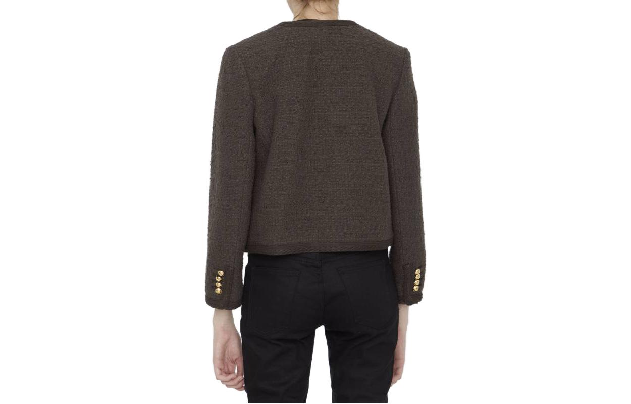 (Women) CELINE  Fitted Round Neck Button-Up Cropped Jacket Brown. 2V65Q764L-19BS 圖 3